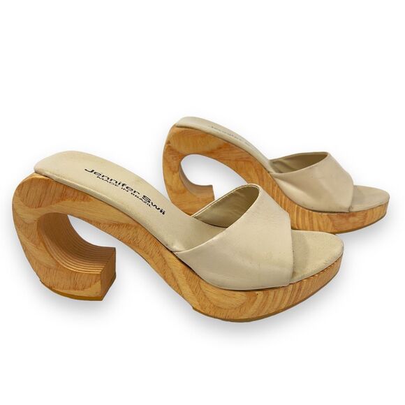Anthropologie Shoes - Anthropologie Jennifer Swii Cream Leather Platform Wooden Curved Heel Sandals 7